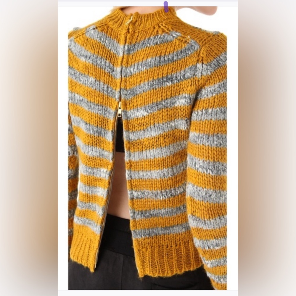 EUC Chic BY MALENE BIRGER Wool/Acrylic Colberta Stripe Sweater M Grey/Marigold - Picture 5 of 13